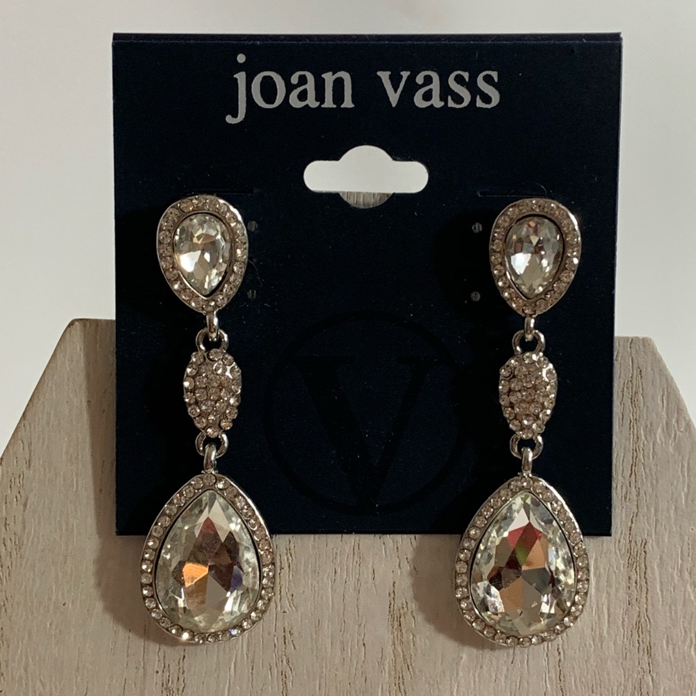 Joan Vass  rhinestone dangle drop pierced earring